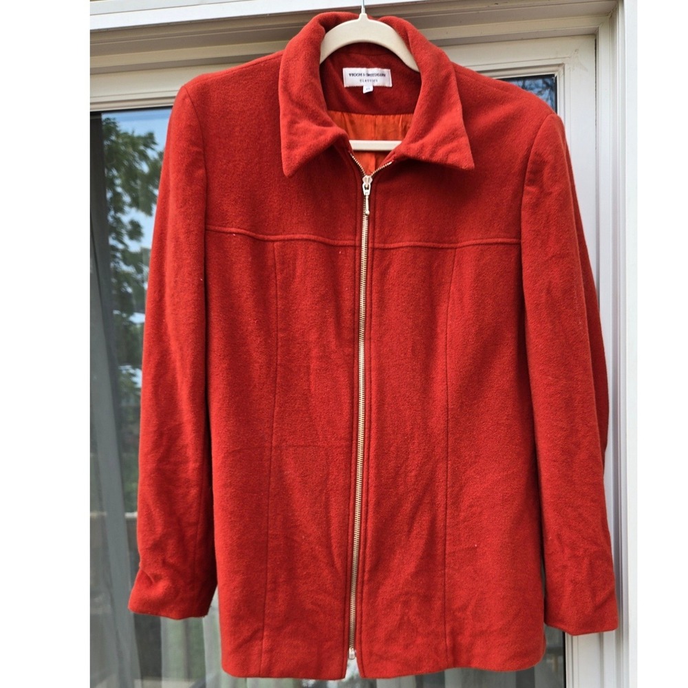Vroom & Dreesmann Classics Burnt Orange Wool Zip Up Jacket Pointed Collar Sz 40